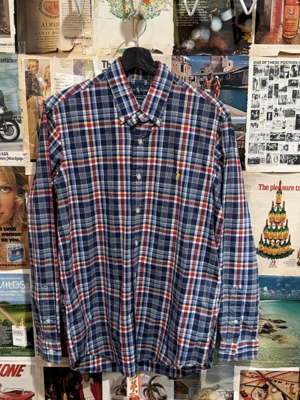 Polo Ralph Lauren Madras Plaid Button Down Shirt M Navy